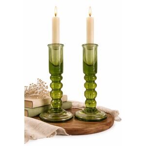 Hand Blown Italian Art Glass Candle Holders Pontil Base Empoli Style MCM